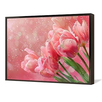 Amazon.co.jp: 絵画 ピンクの背景のチューリップ アートパネル